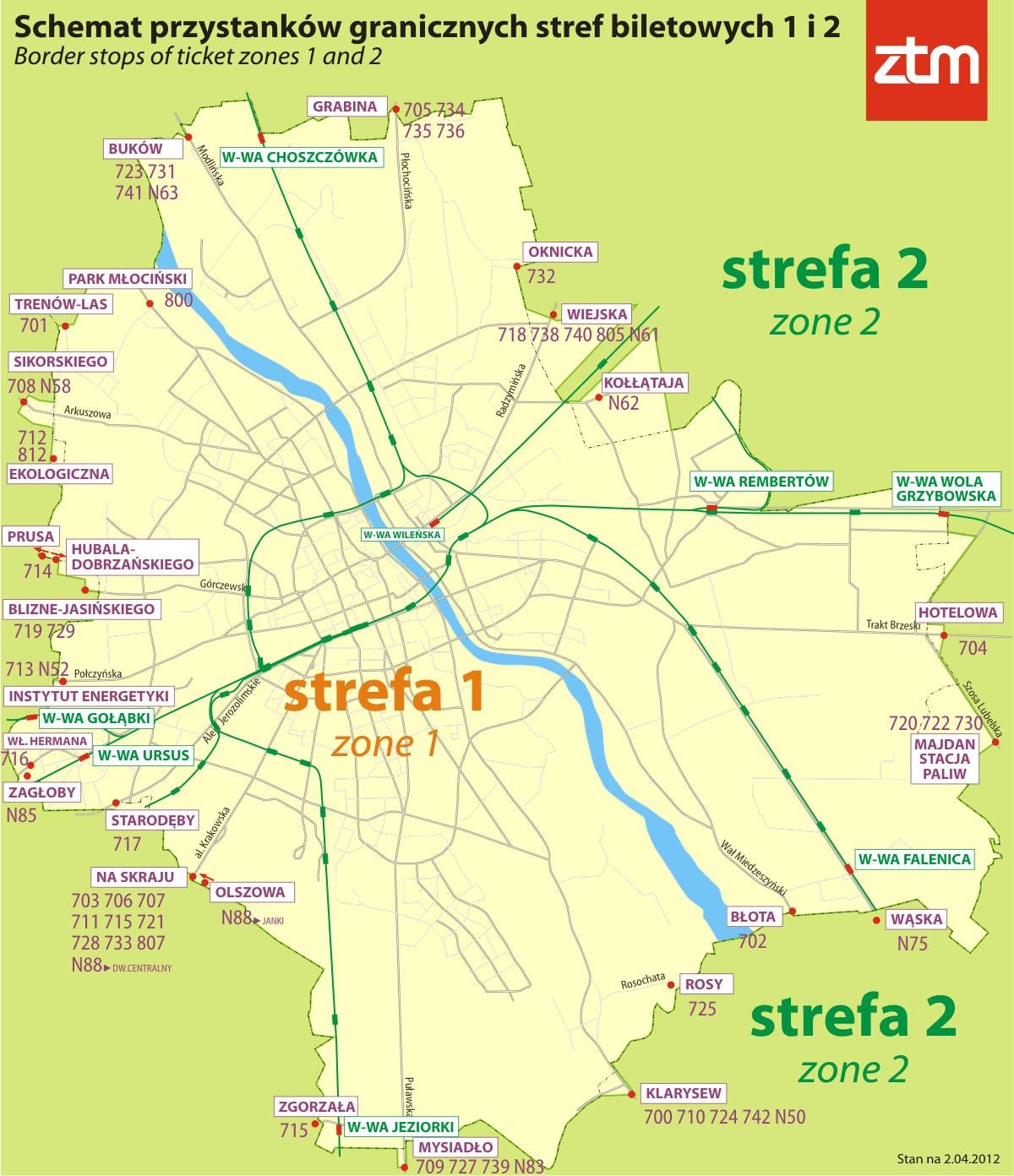 Карта Варшаве зоне 1 2