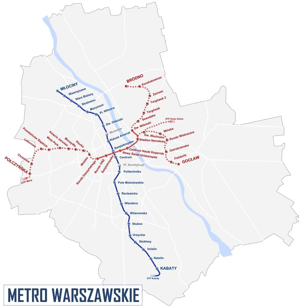 Карта Варшава метроа 2016