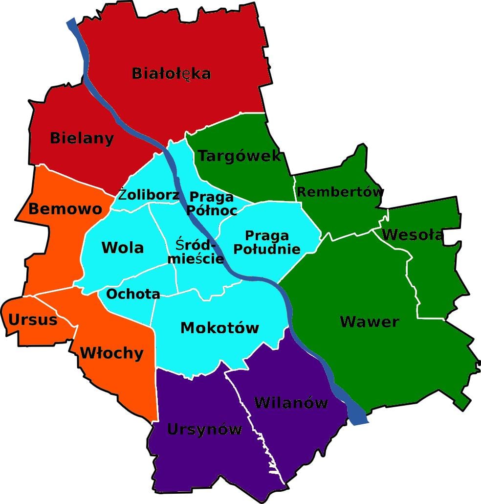 Мапа подручја Варшаве