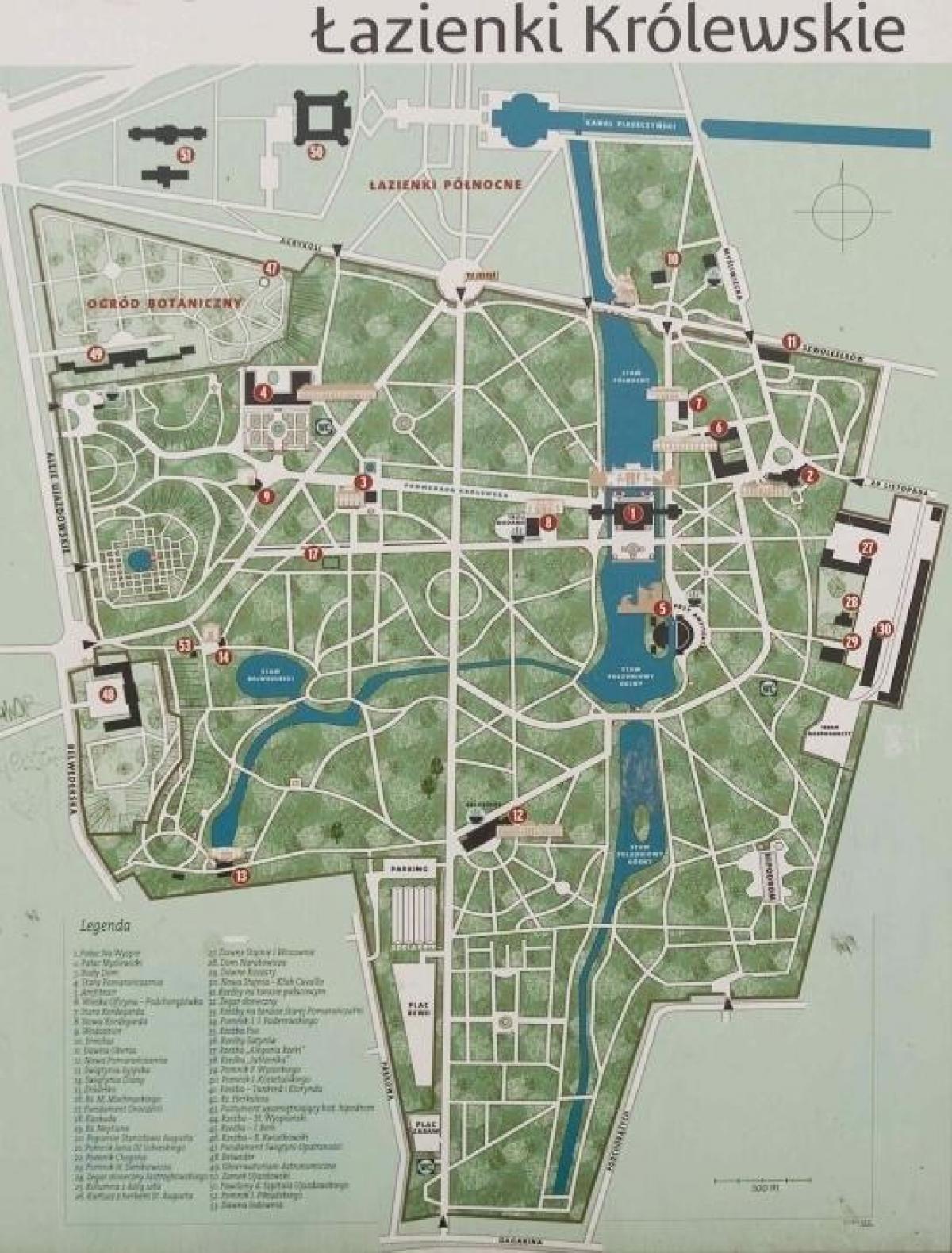 łазиенки парк у Варшави мапи