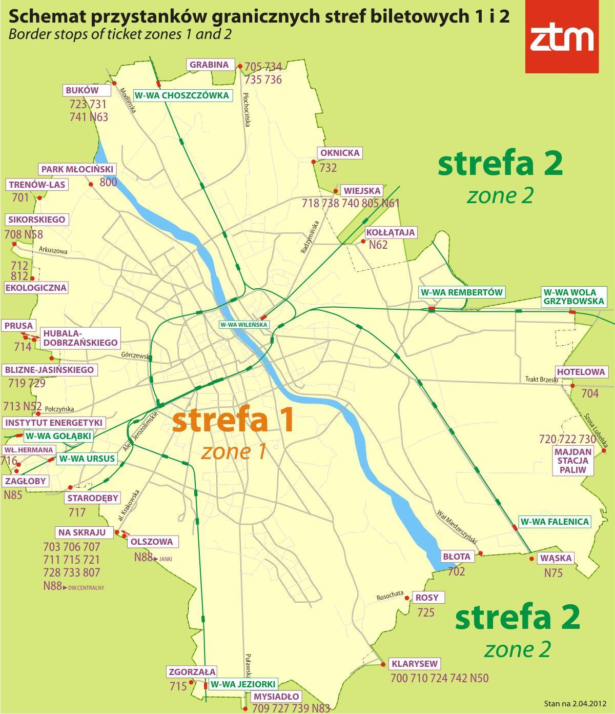 Карта Варшаве зоне 1 2 