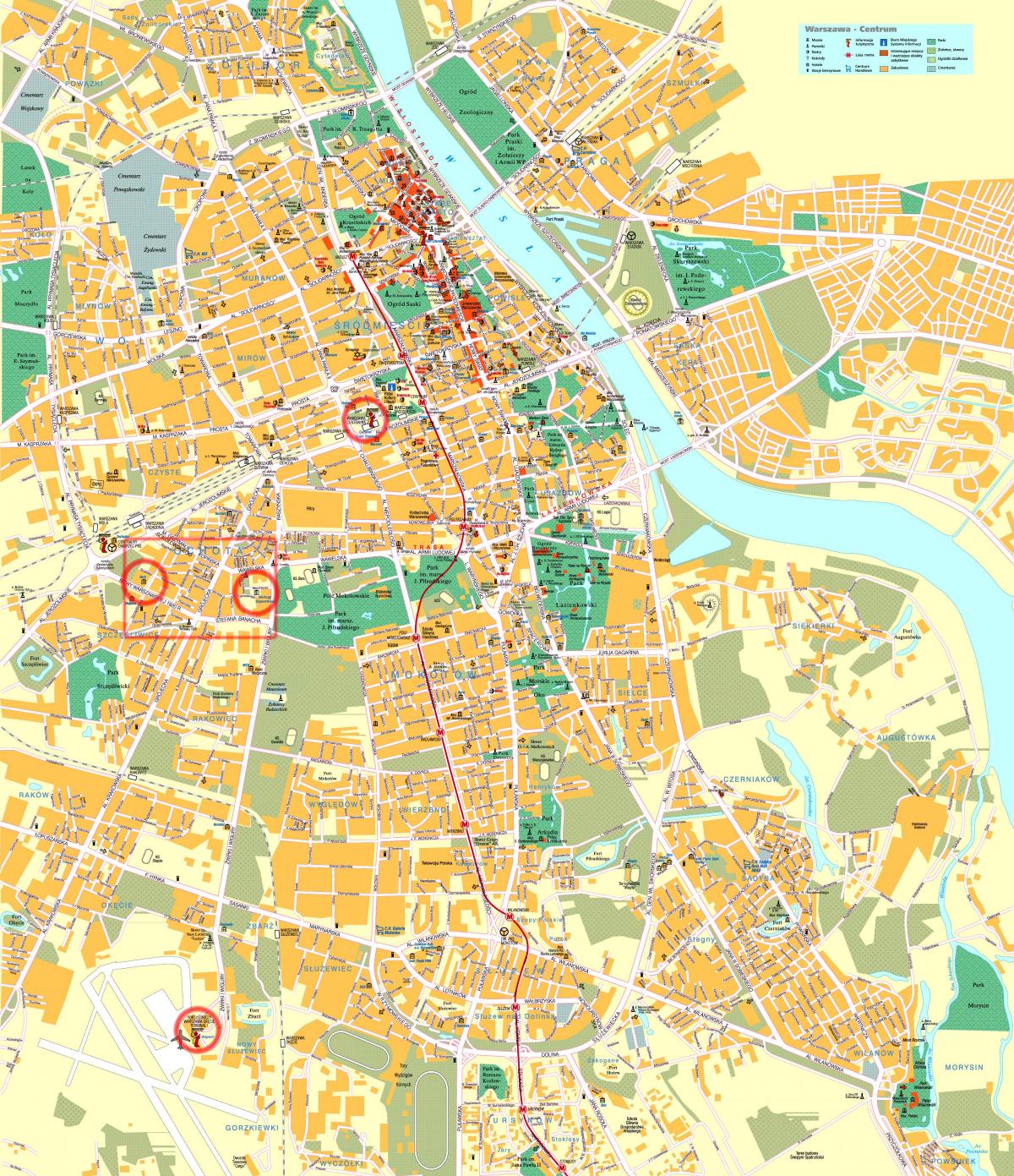 карта улицама Варшаве и центра града 